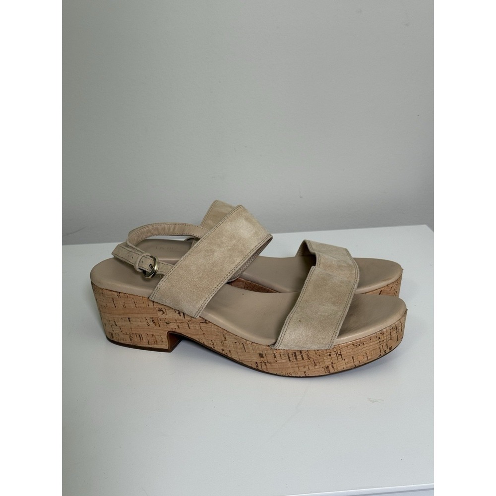 L.K. Bennett Cork Heel Sandal Beige Suede Sz 39 Event Beach Resortwear Luxury‎